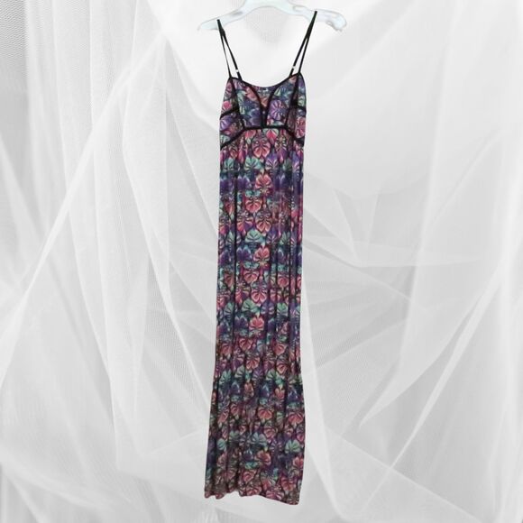 Xhilaration Bustier Maxi Dress Pink Purple Black Long Floor Length MS - Picture 1 of 8